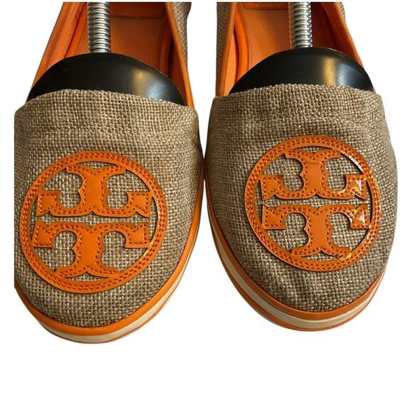 Tory Burch Linen Orange Logo Espadrille Flats Women's Slip On Comfort Shoes 7M - Picture 7 of 9